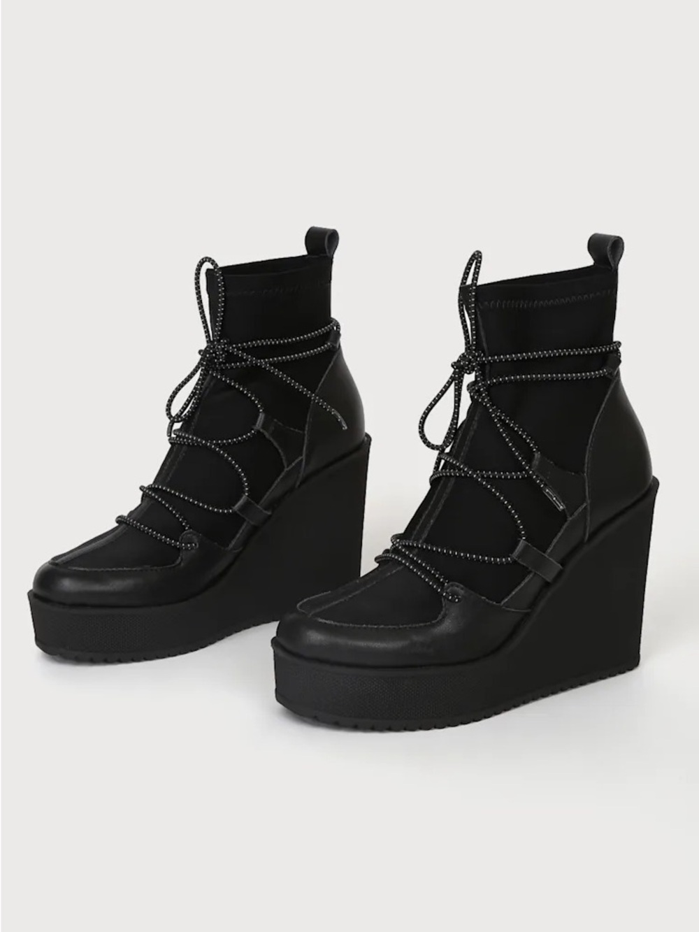 Steve Madden Atomic Black Leather Wedge Lace Up Booties Platform Shoes Size 9